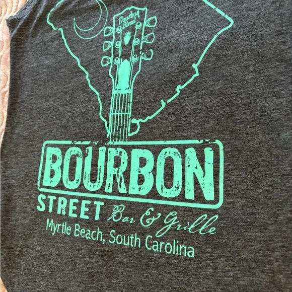 Bourbon Street Bar Myrtle Beach Tourist Charcoal Tank Top Teal Flattering Fit - Picture 2 of 5